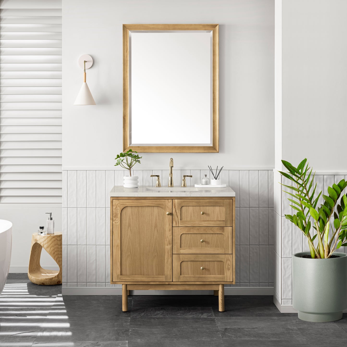 Renovate for Less Atlanta Laurent 36" Single Vanity, Light Natural Oak, w/ 3 CM Siberian Silestone Top