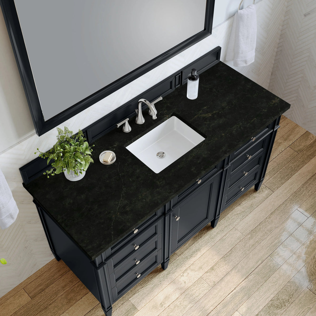 Brittany 60" Single Vanity, Black Onyx, w/ 3 CM Phantome Eclos Top