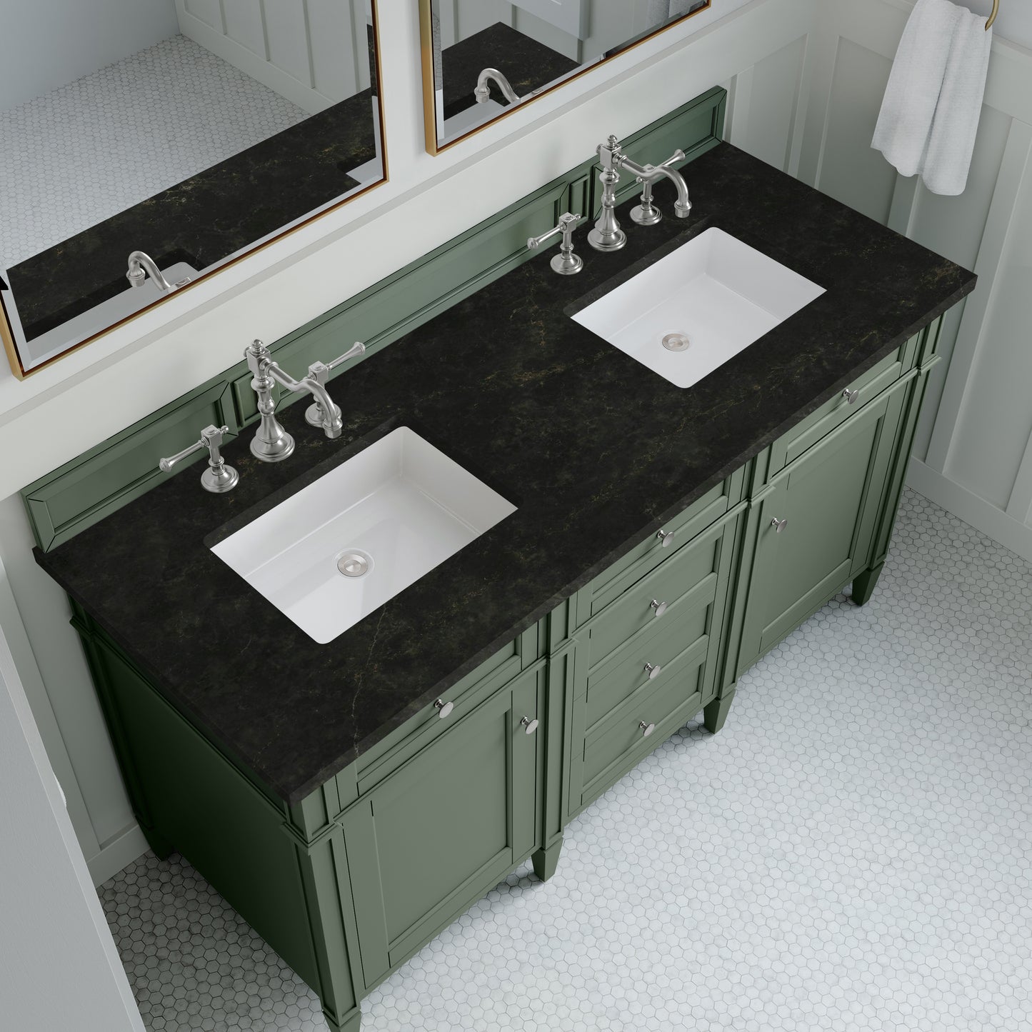 Renovate for Less Atlanta Brittany 60" Double Vanity, Smokey Celadon, w/ 3 CM Phantome Eclos Top