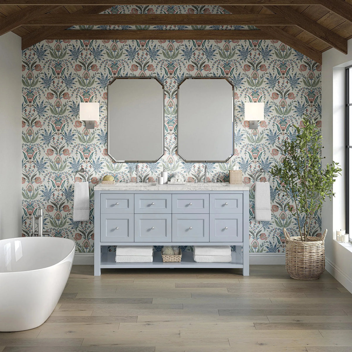 Breckenridge 60" Double Vanity, Serenity Blue, w/ 3 CM Eternal Jasmine Pearl Quartz Top w/FreePower Wireless Charger
