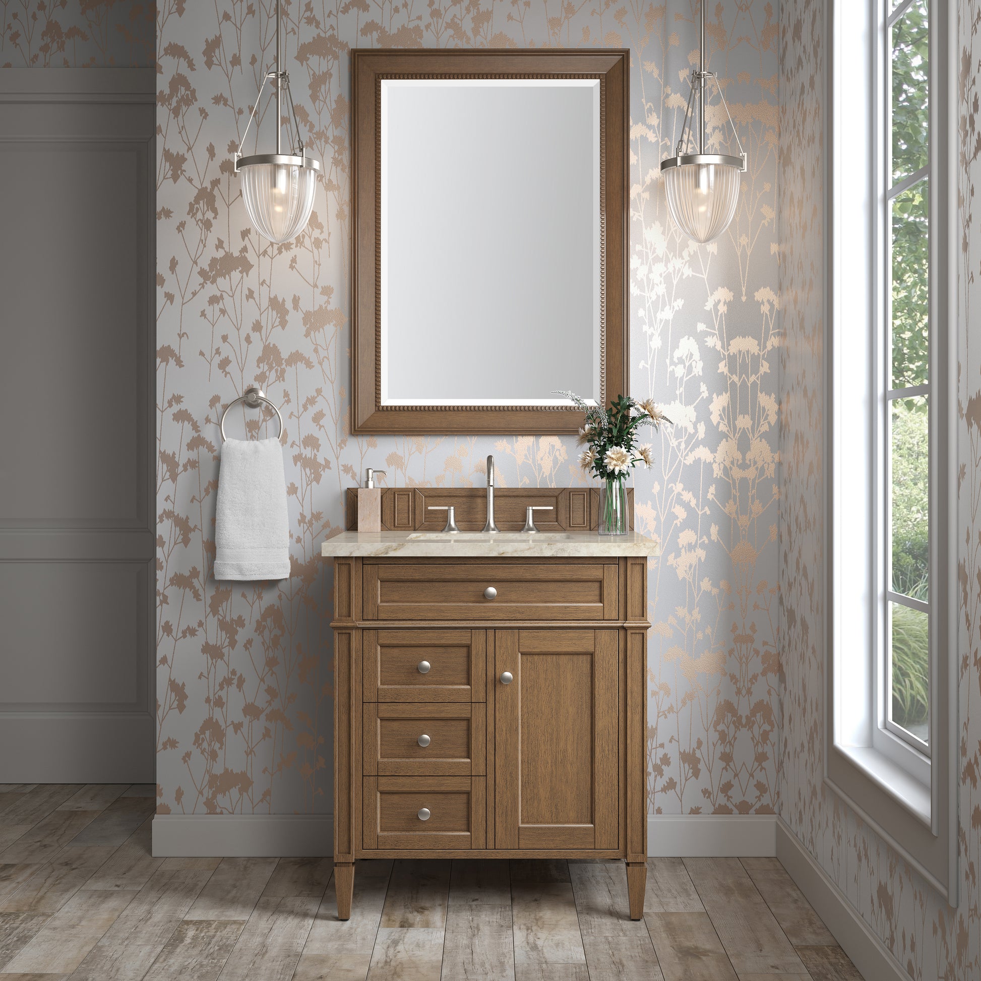 Renovate for Less Atlanta Brittany 30" Single Vanity, Saddle Brown, w/ 3 CM Tajnar Eclos Top