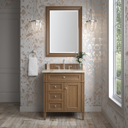 Renovate for Less Atlanta Brittany 30" Single Vanity, Saddle Brown, w/ 3 CM Tajnar Eclos Top