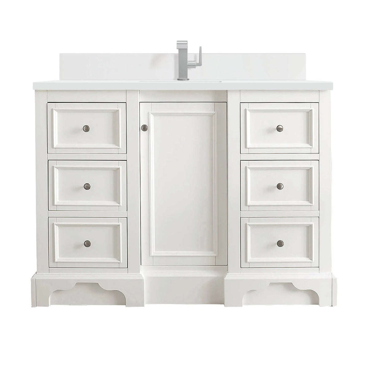 De Soto 48" Single Vanity, Bright White w/ Single Hole 3 CM White Zeus Silestone Top & Backsplash