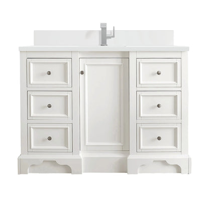 De Soto 48" Single Vanity, Bright White w/ Single Hole 3 CM White Zeus Silestone Top & Backsplash