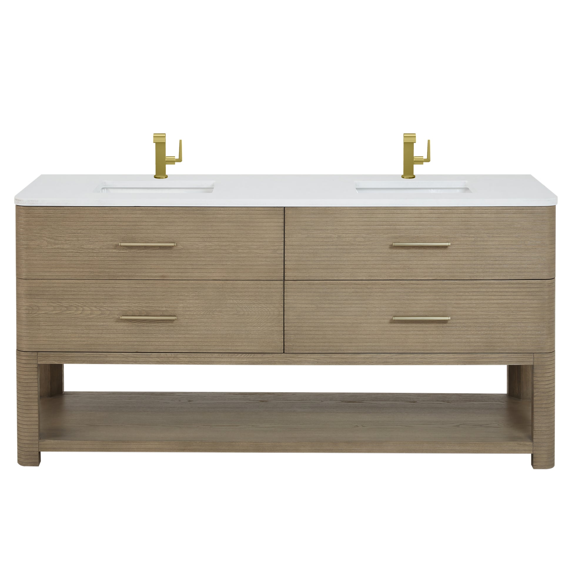 Renovate for Less Atlanta Lucian 72" Double Vanity, Pebble Oak w/ 3 CM White Zeus Silestone Top