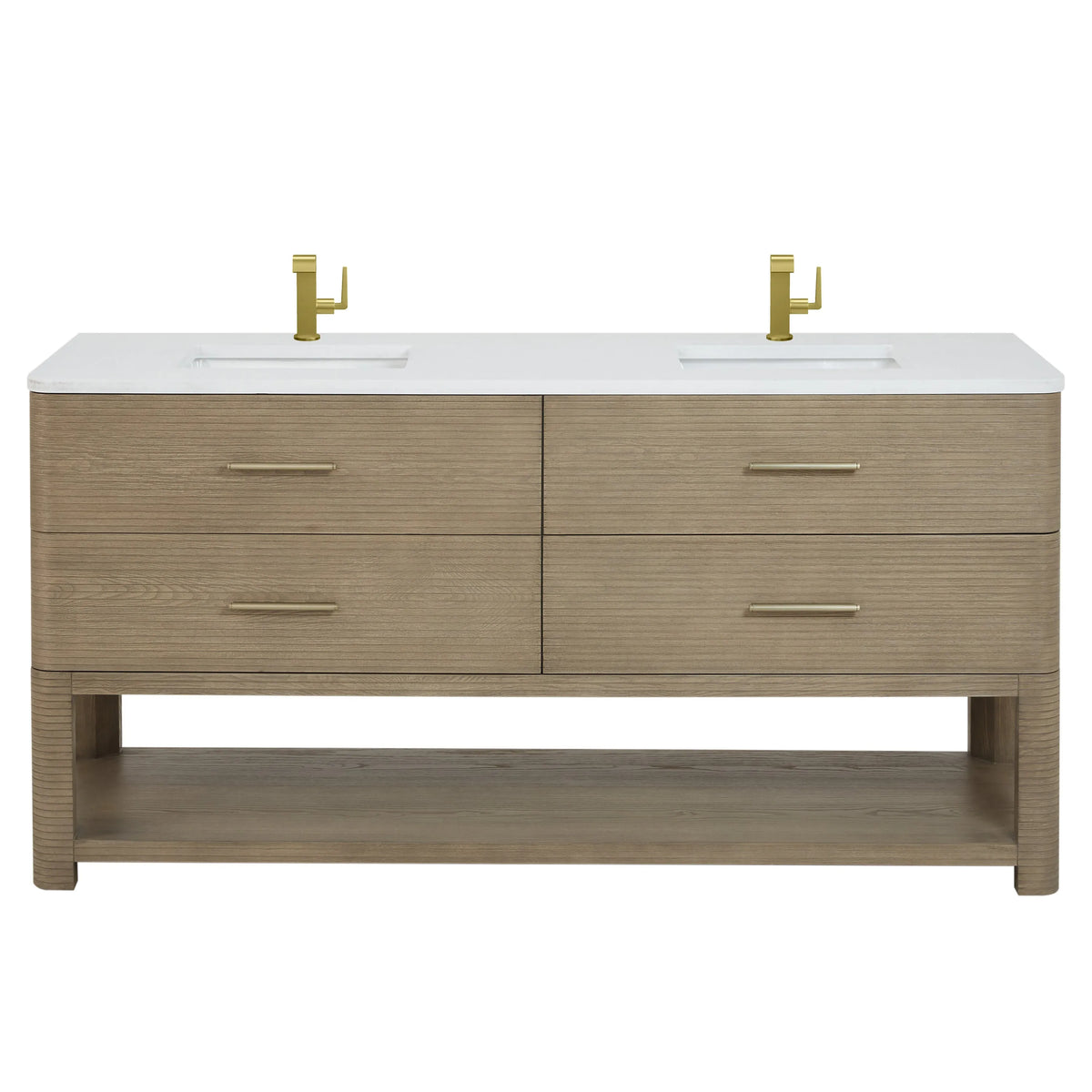 Lucian 72" Double Vanity, Pebble Oak w/ 3 CM White Zeus Silestone Top