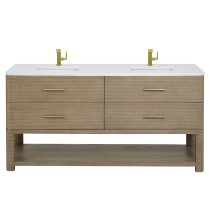Lucian 72" Double Vanity, Pebble Oak w/ 3 CM White Zeus Silestone Top