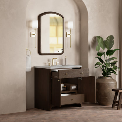 Renovate for Less Atlanta Gracyn 36" Single Vanity, Sable, w/ 3 CM Victorian Silver Quartz Widespread Top