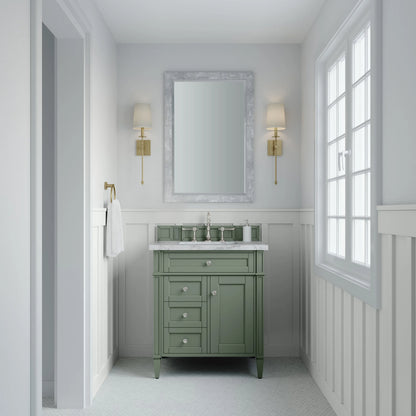 Brittany 30" Single Vanity, Smokey Celadon w/ 3 CM Carrara Marble Top
