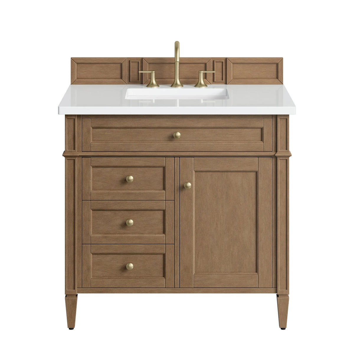 Brittany 36" Single Vanity, Pecan w/ 3 CM White Zeus Silestone Top