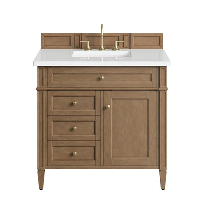 Brittany 36" Single Vanity, Pecan w/ 3 CM White Zeus Silestone Top