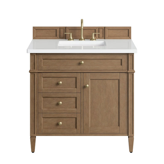 Brittany 36" Single Vanity, Pecan w/ 3 CM White Zeus Silestone Top