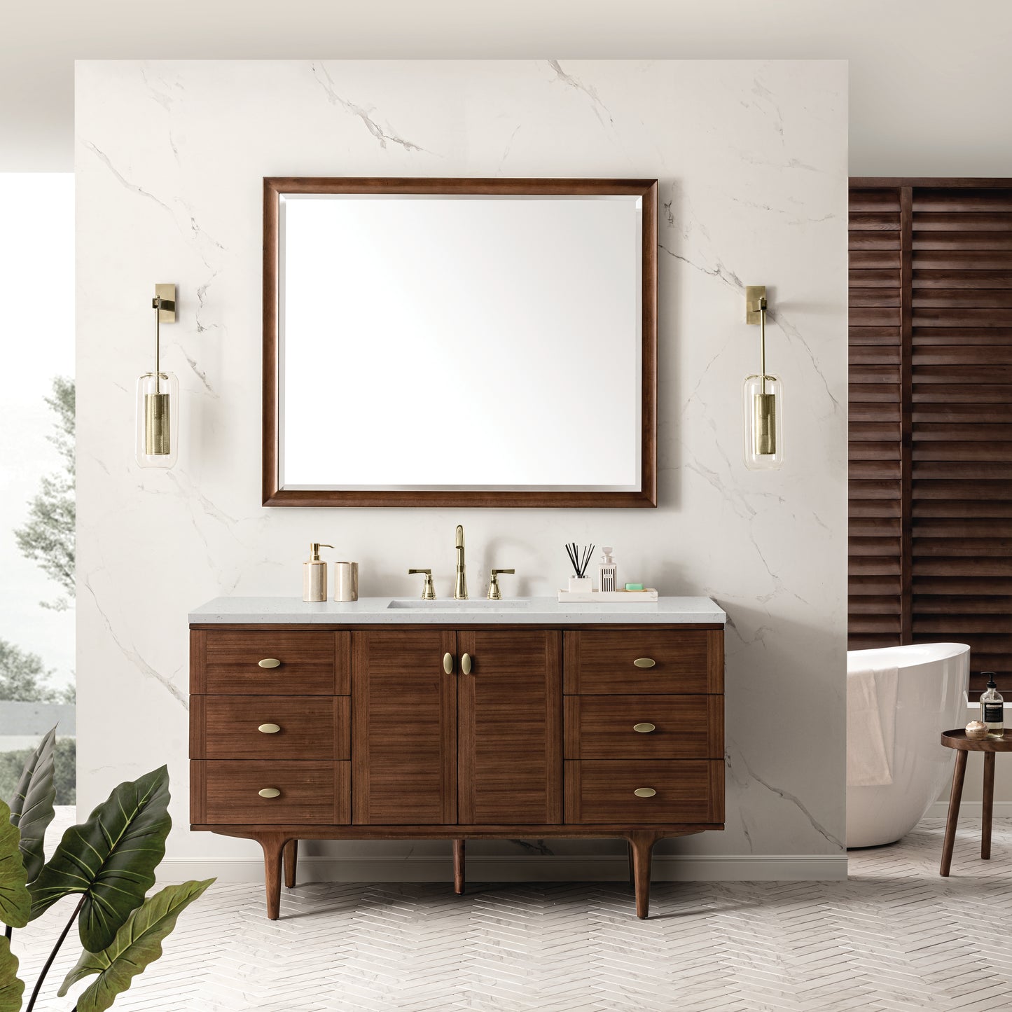 Renovate for Less Atlanta Amberly 60" Single Vanity, Mid-Century Walnut w/ 3 CM Lime Delight Top