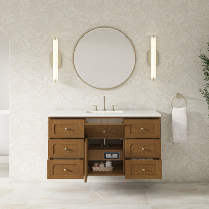 Renovate for Less Atlanta Laurent 48" Single Vanity, Honey Oak w/ 3 CM White Zeus Silestone Top