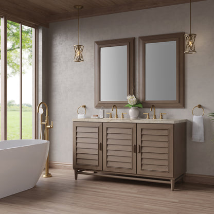 Renovate for Less Atlanta Portland 60" Double Vanity, Whitewashed Walnut, w/ 3 CM Tajnar Eclos Top