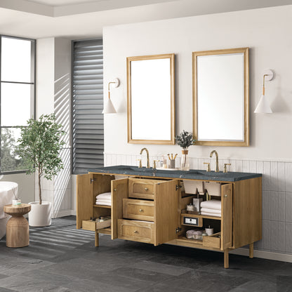 Renovate for Less Atlanta Laurent 72" Double Vanity, Light Natural Oak w/ 3 CM Parisien Bleu Top w/FreePower Wireless Charger