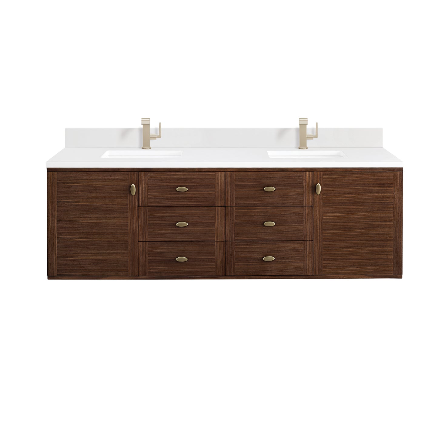 Renovate for Less Atlanta Amberly 72" Double Vanity, Mid-Century Walnut w/ Single Hole 3 CM White Zeus Top & Backsplash