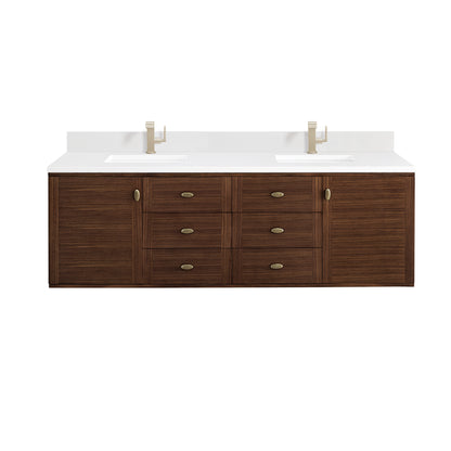 Renovate for Less Atlanta Amberly 72" Double Vanity, Mid-Century Walnut w/ Single Hole 3 CM White Zeus Top & Backsplash