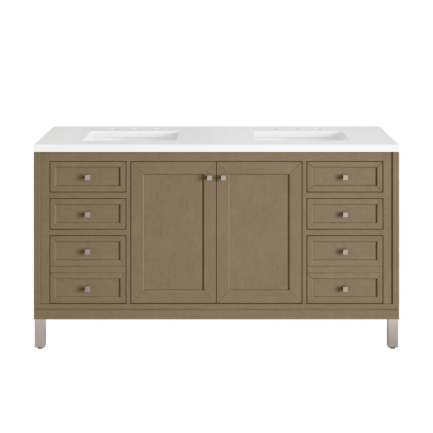 Renovate for Less Atlanta Chicago 60" Double Vanity, Walnut Whisper, w/ 3 CM White Zeus Silestone® Top