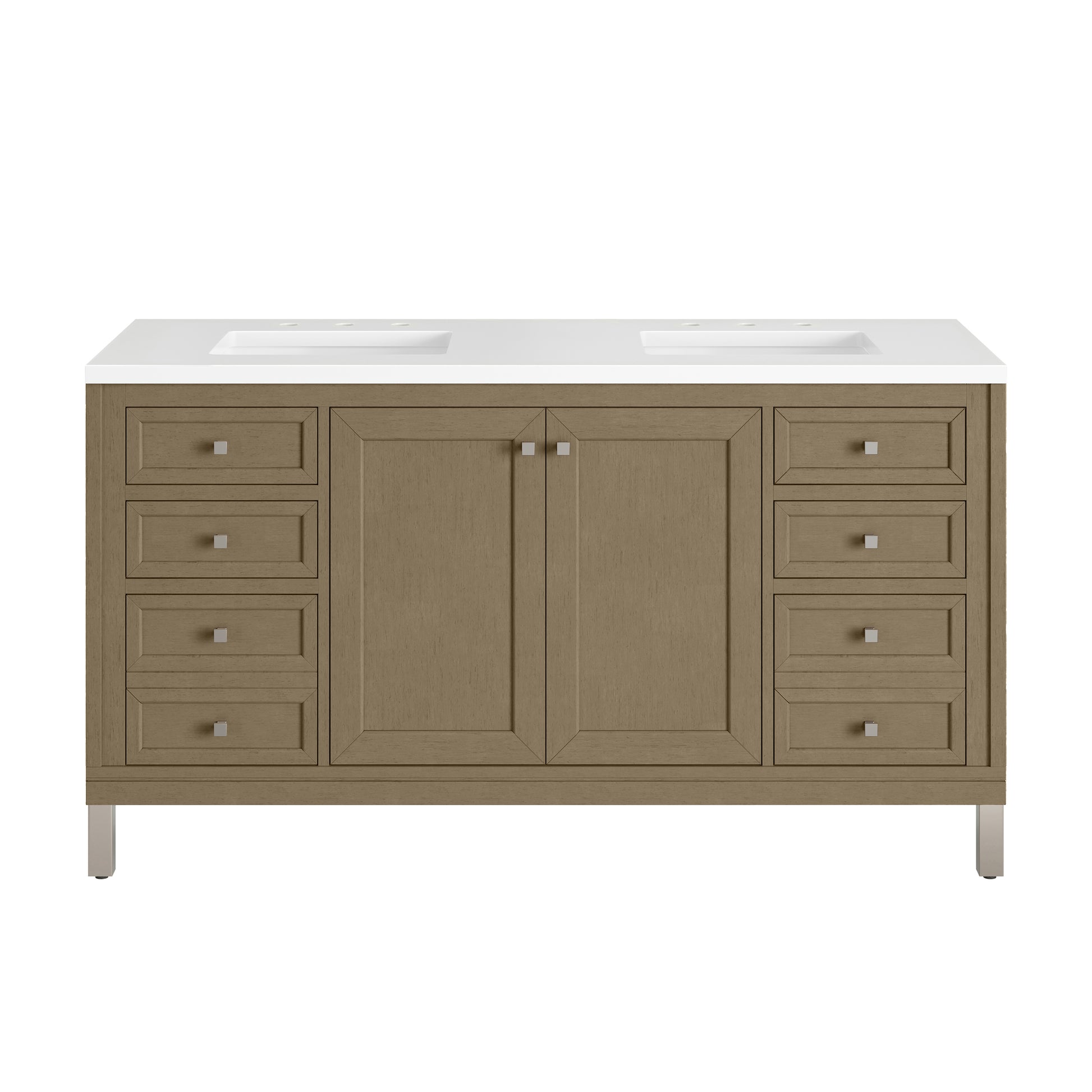 Renovate for Less Atlanta Chicago 60" Double Vanity, Walnut Whisper, w/ 3 CM White Zeus Silestone® Top