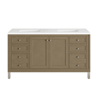 Renovate for Less Atlanta Chicago 60" Double Vanity, Walnut Whisper, w/ 3 CM White Zeus Silestone® Top