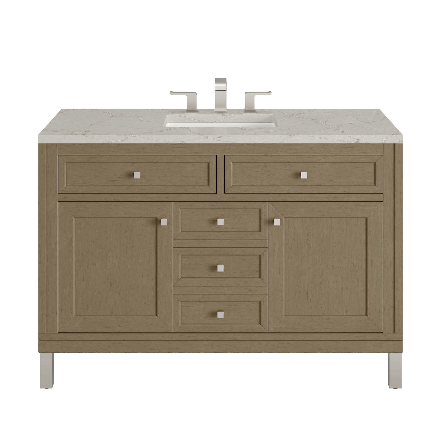 Renovate for Less Atlanta Chicago 48" Single Vanity, Walnut Whisper, w/ 3 CM Victorian Silver Silestone® Top