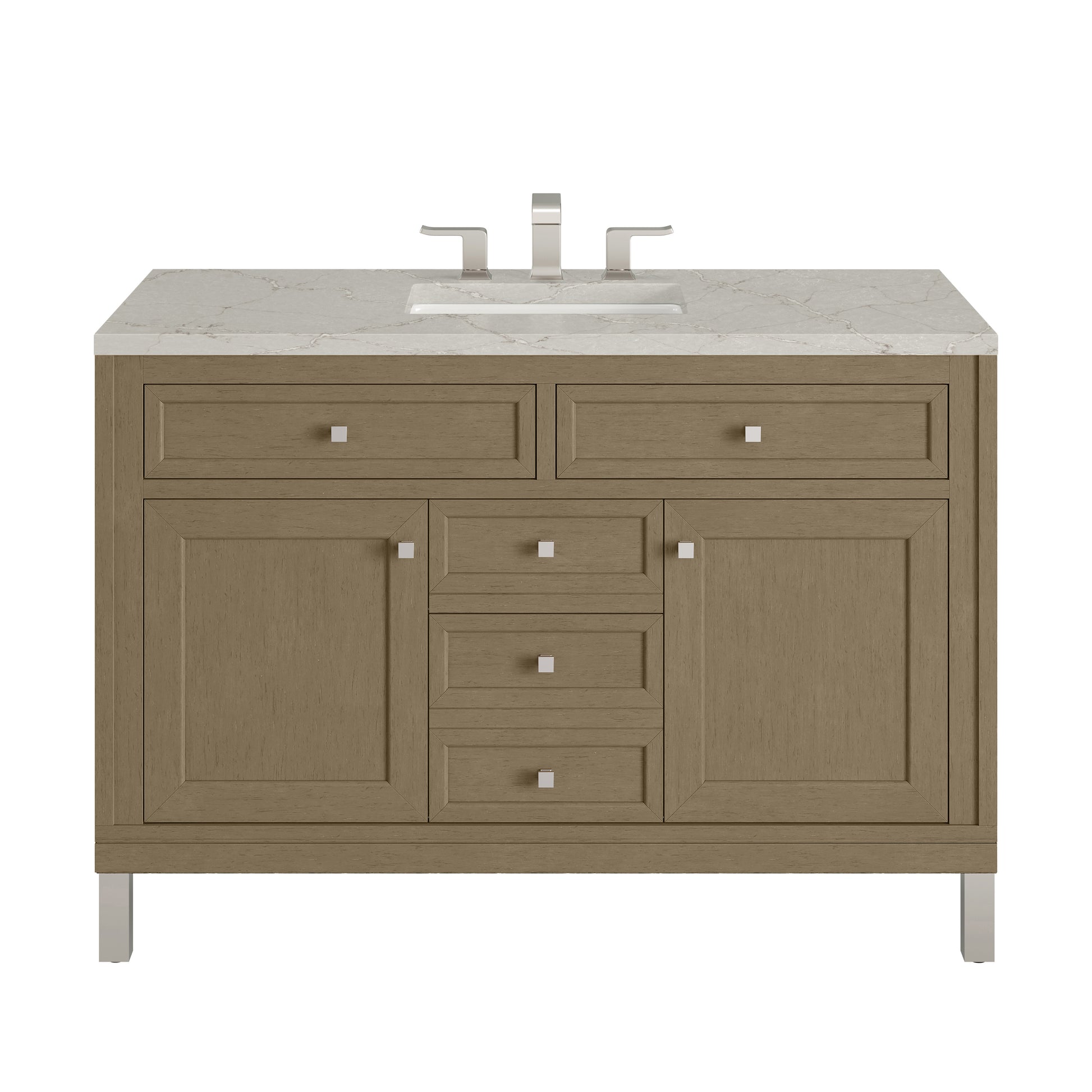 Renovate for Less Atlanta Chicago 48" Single Vanity, Walnut Whisper, w/ 3 CM Victorian Silver Silestone® Top