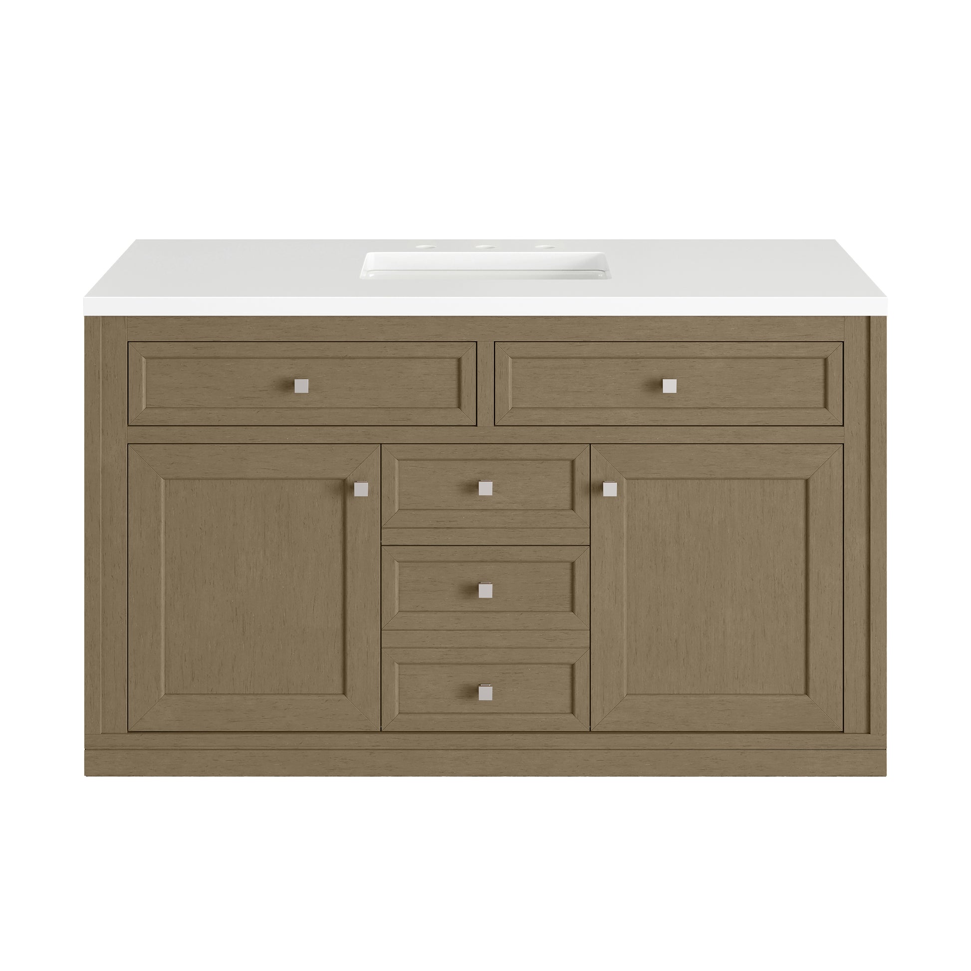 Renovate for Less Atlanta Chicago 48" Single Vanity, Walnut Whisper, w/ 3 CM White Zeus Silestone® Top