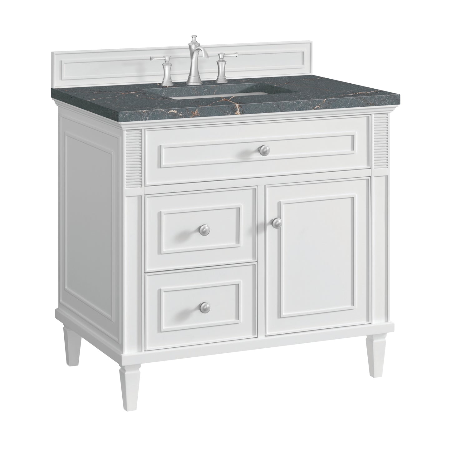 Renovate for Less Atlanta Lorelai 36" Single Vanity, Bright White w/ 3 CM Parisien Bleu Silestone Top