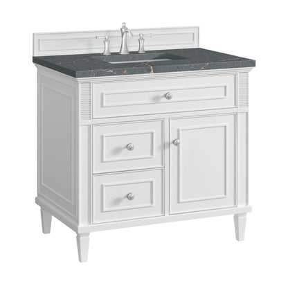 Renovate for Less Atlanta Lorelai 36" Single Vanity, Bright White w/ 3 CM Parisien Bleu Silestone Top