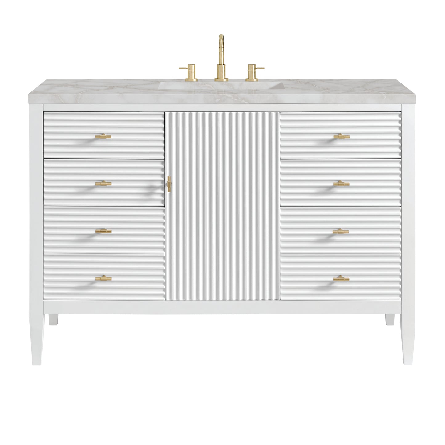 Renovate for Less Atlanta Myrrin 48" Single Vanity, Bright White w/ 3 CM Victorian Silver Silestone Top