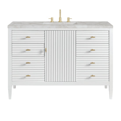 Myrrin 48" Single Vanity, Bright White w/ 3 CM Victorian Silver Silestone Top