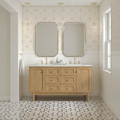 Renovate for Less Atlanta Laurent 60" Double Vanity, Light Natural Oak, w/ 3 CM Victorian Silver Quartz Top