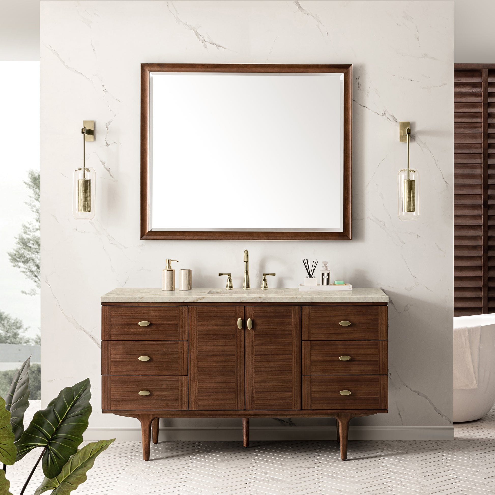 Renovate for Less Atlanta Amberly 60" Single Vanity, Mid-Century Walnut, w/ 3 CM Tajnar Eclos Top