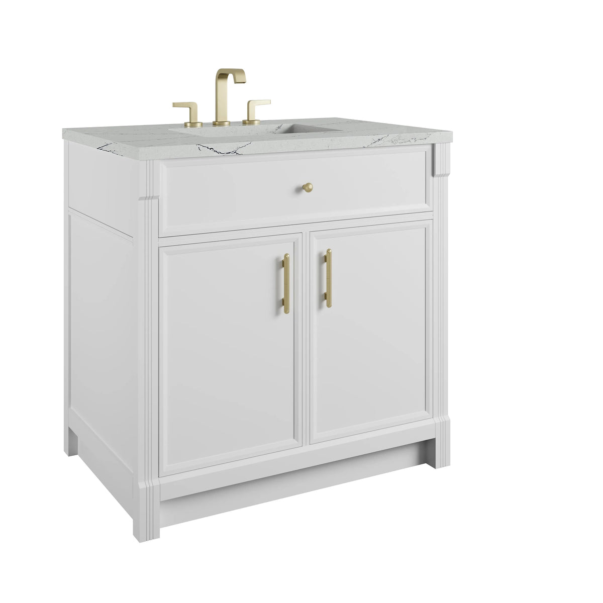 Bellshire 36" Single Vanity, Bright White w/ 3 CM Ethereal Noctis Silestone Top