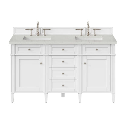 Brittany 60" Double Vanity, Bright White Vanity w/ 3 CM Lime Delight Silestone Top