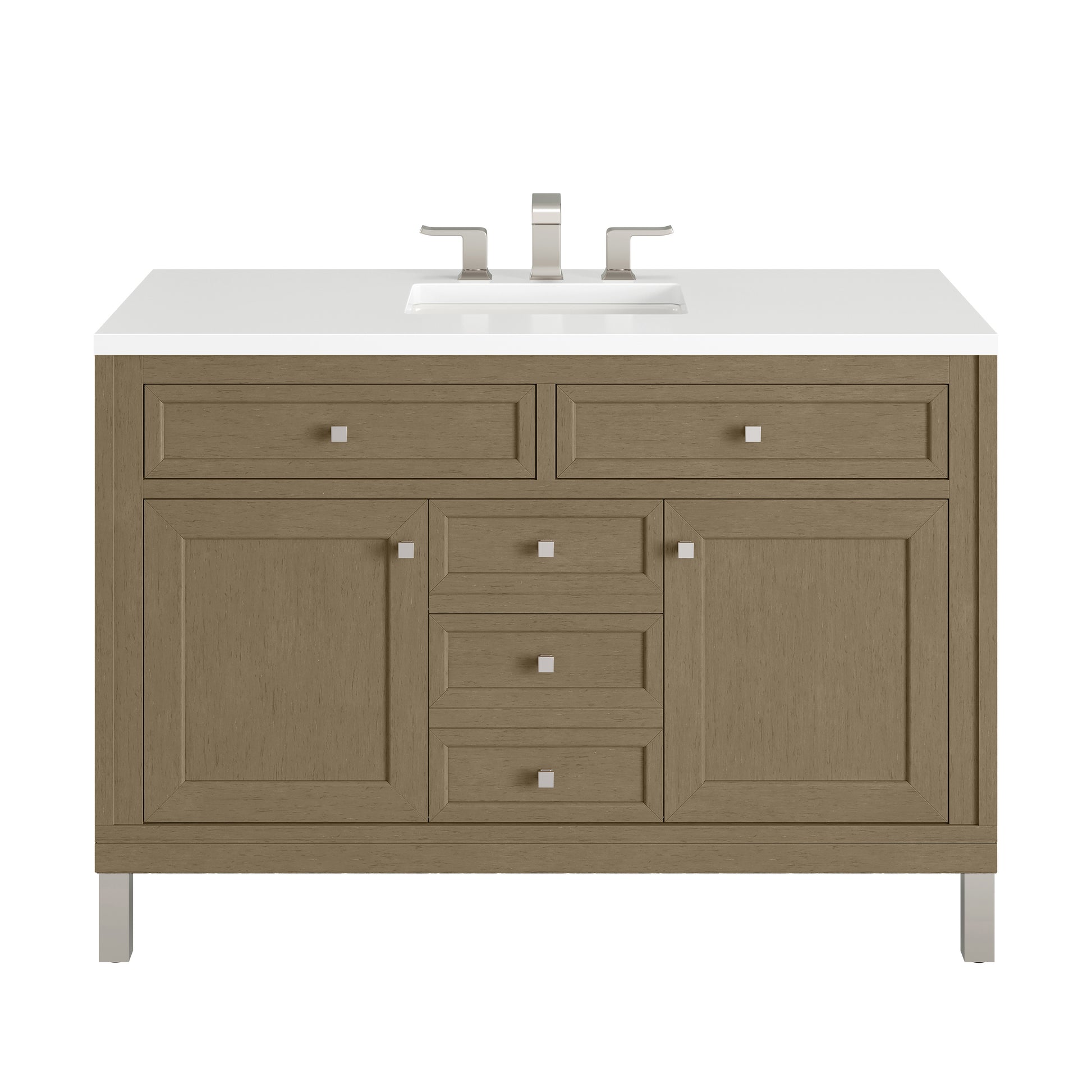 Renovate for Less Atlanta Chicago 48" Single Vanity, Walnut Whisper, w/ 3 CM White Zeus Silestone® Top