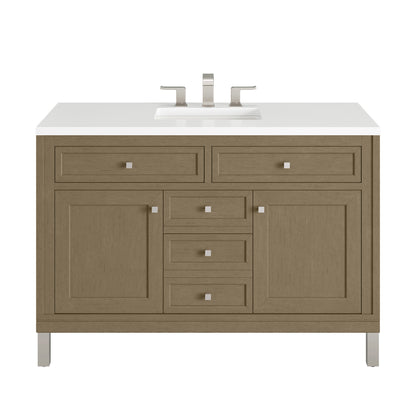 Renovate for Less Atlanta Chicago 48" Single Vanity, Walnut Whisper, w/ 3 CM White Zeus Silestone® Top