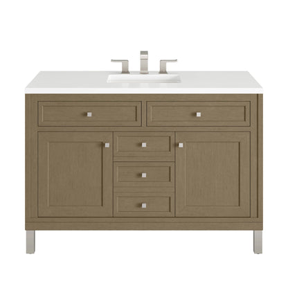 Chicago 48" Single Vanity, Walnut Whisper, w/ 3 CM White Zeus Silestone® Top