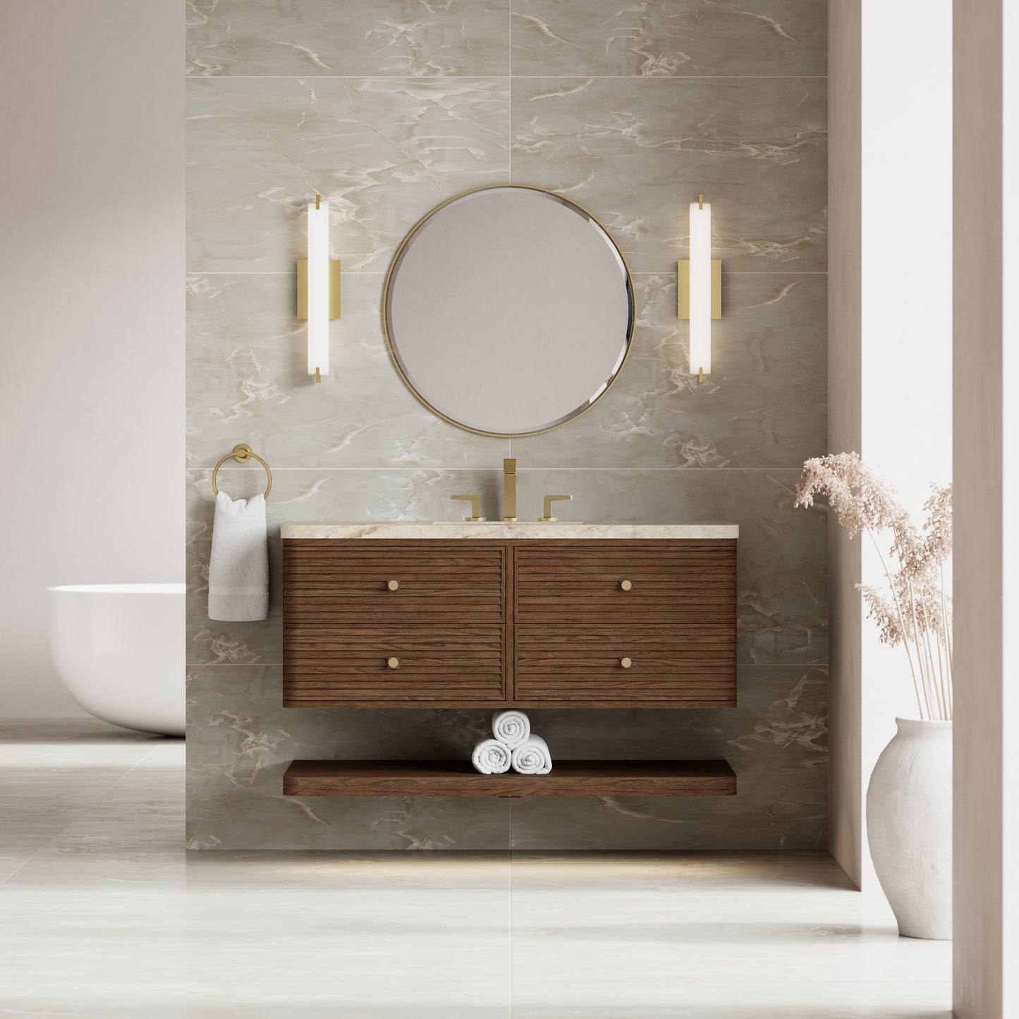 Renovate for Less Atlanta Allamari 48" Single Vanity, Sable w/ 3 CM Tajnar Eclos Top w/FreePower Wireless Charger
