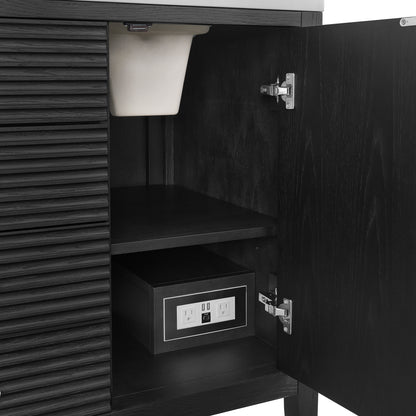 Renovate for Less Atlanta Myrrin 60" Double Vanity, Carbon Oak, w/ 3 CM Tajnar Eclos Top w/FreePower Wireless Charger