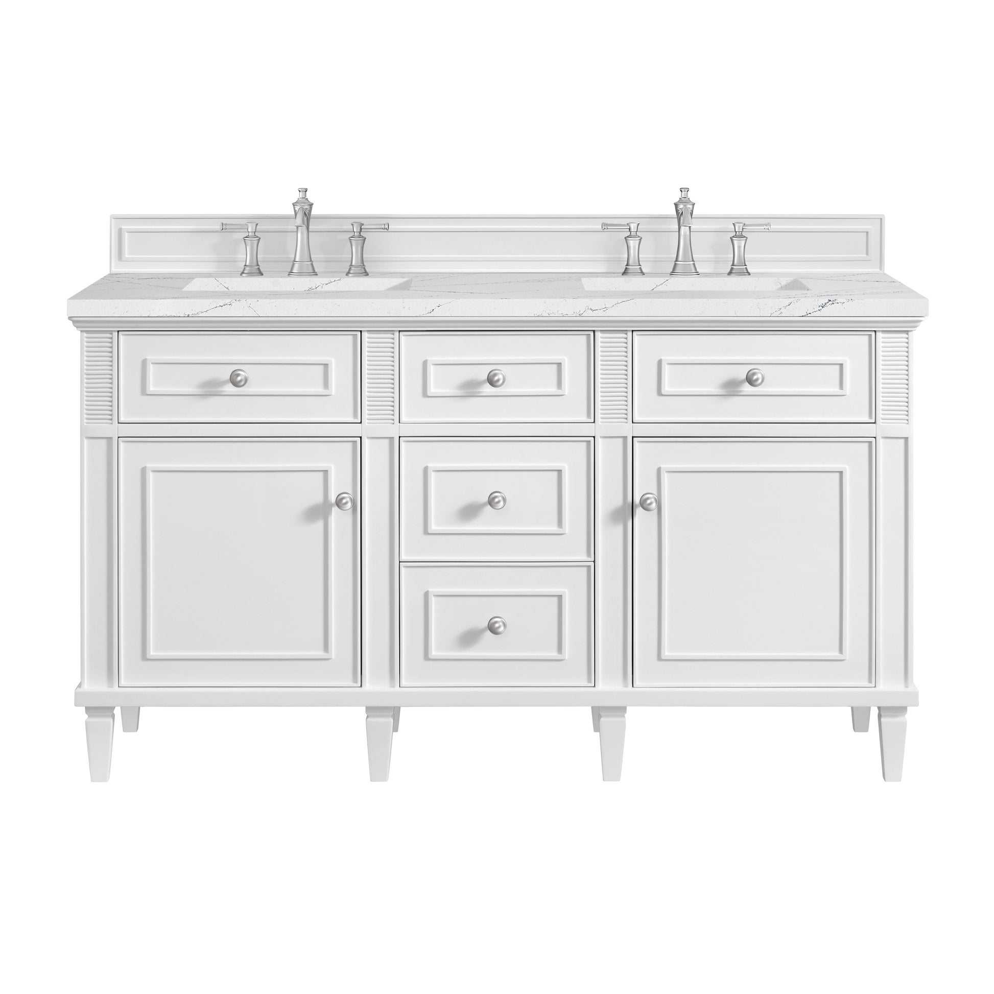 Renovate for Less Atlanta Lorelai 60" Double Vanity, Bright White w/ 3 CM Ethereal Noctis Silestone Top w/FreePower Wireless Charger