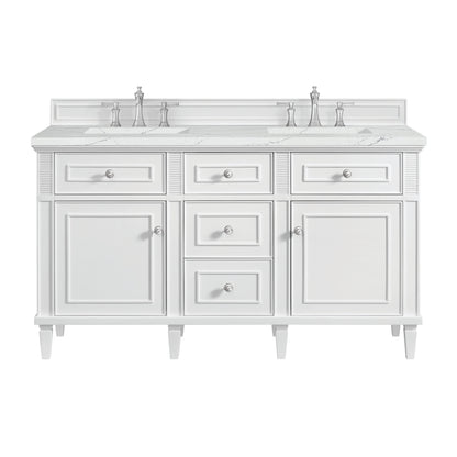 Renovate for Less Atlanta Lorelai 60" Double Vanity, Bright White w/ 3 CM Ethereal Noctis Silestone Top w/FreePower Wireless Charger