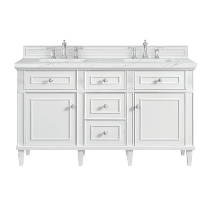 Lorelai 60" Double Vanity, Bright White w/ 3 CM Ethereal Noctis Silestone Top w/FreePower Wireless Charger