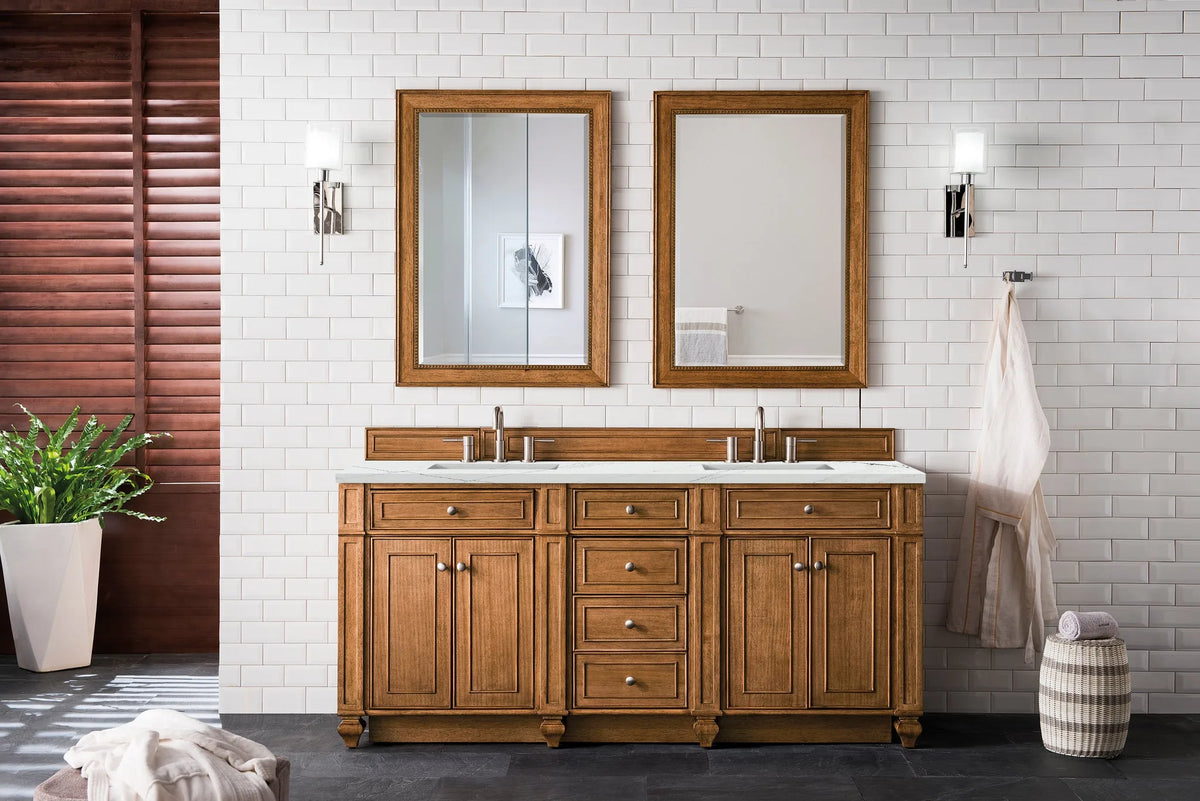 Bristol 72" Double Vanity, Saddle Brown w/ 3 CM Ethereal Noctis Silestone Top w/FreePower Wireless Charger