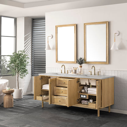 Renovate for Less Atlanta Laurent 72" Double Vanity, Light Natural Oak w/ 3 CM Eternal Jasmine Pearl Top w/FreePower Wireless Charger