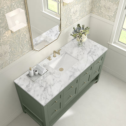 Renovate for Less Atlanta Breckenridge 60" Single Vanity, Smokey Celadon, w/ 3 CM Carrara Marble Top