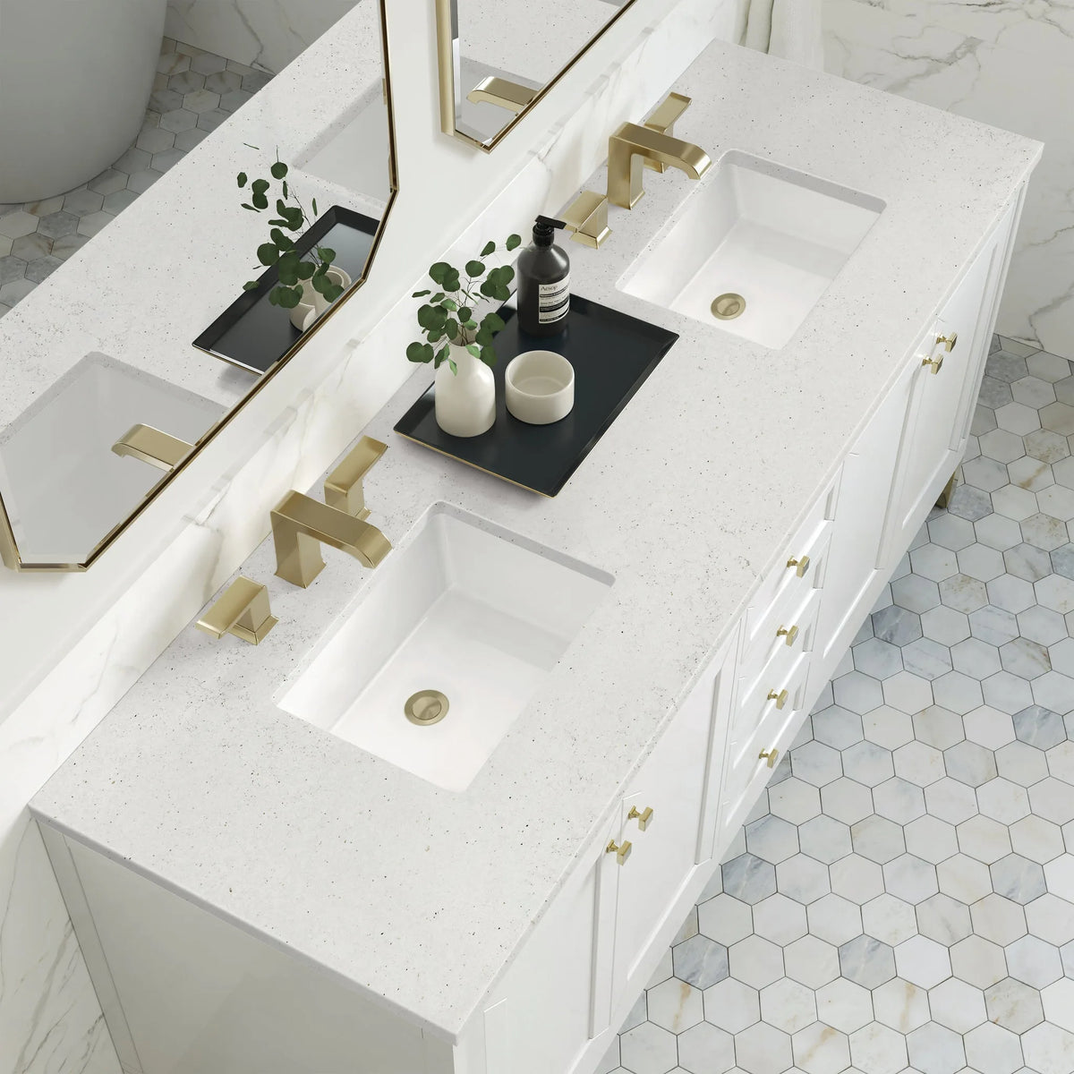 Chicago 72" Double Vanity, Glossy White, w/ 3 CM Lime Delight Silestone® Top