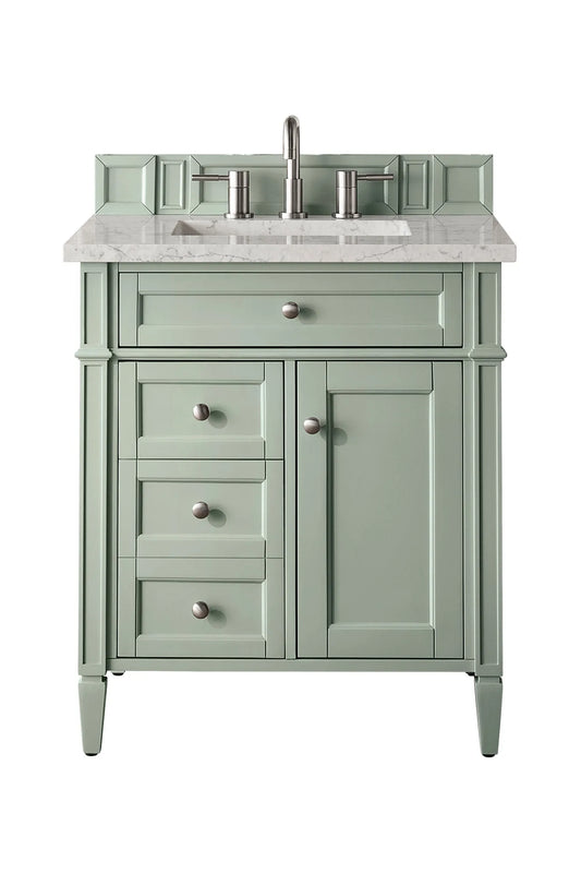 Brittany 30" Single Vanity, Sage Green, w/ 3 CM Eternal Jasmine Pearl Silestone Top