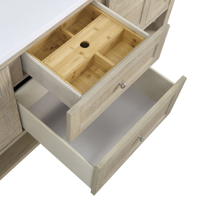 Renovate for Less Atlanta Breckenridge 72" Double Vanity, Whitewashed Oak w/ 3 CM Ethereal Noctis Silestone Top w/FreePower Wireless Charger